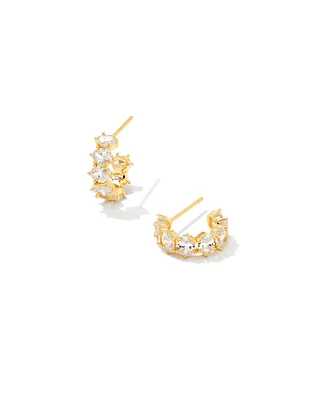 Cailin Crystal Huggie Earrings In Gold Metal - White Crystal