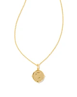 Letter C Disc Pendant Necklace Gold - Iridescent Abalone