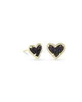 Ari Heart Stud Earring Gold - Black Drusy