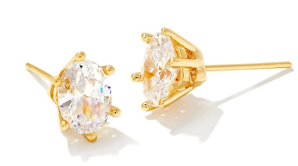 Cailin Crystal Stud Earrings In Gold Metal - White Crystal