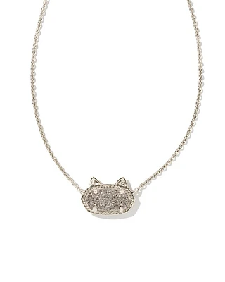 Elisa Cat Pendant Necklace Rhodium - Platinum Drusy