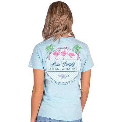 Women's Sweet & Happy Flamingo Short Sleeve Tee