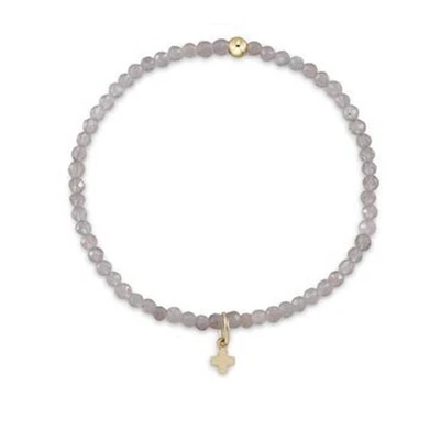 Gemstone Bead Bracelet - Labradorite - Signature Cross Small Gold Charm