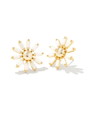 Madison Daisy Stud Earrings In Gold - White Opaque Glass