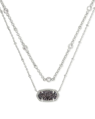 Elisa Rhodium Platinum Drusy Multi Strand Necklace