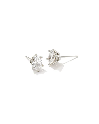 Cailin Crystal Stud Earrings In Rhodium Metal - White Crystal