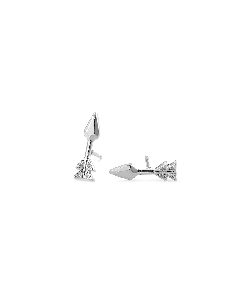 Zoey Rhodium Metal - White Crystal Earring