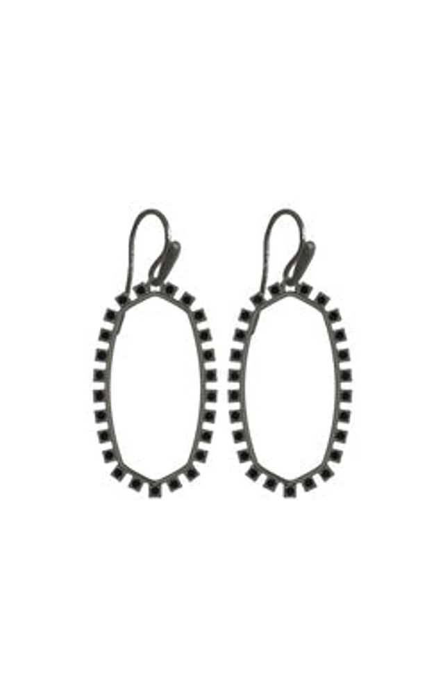 Elle Open Frame Earring Gunmetal - Black Spinel