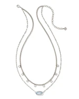 Framed Elisa Multi Strand Necklace In Rhodium - Light Sky Blue Illusion