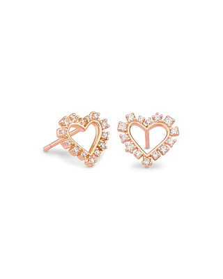 Ari Heart Crystal Stud Earring - Rose Gold White Crystal