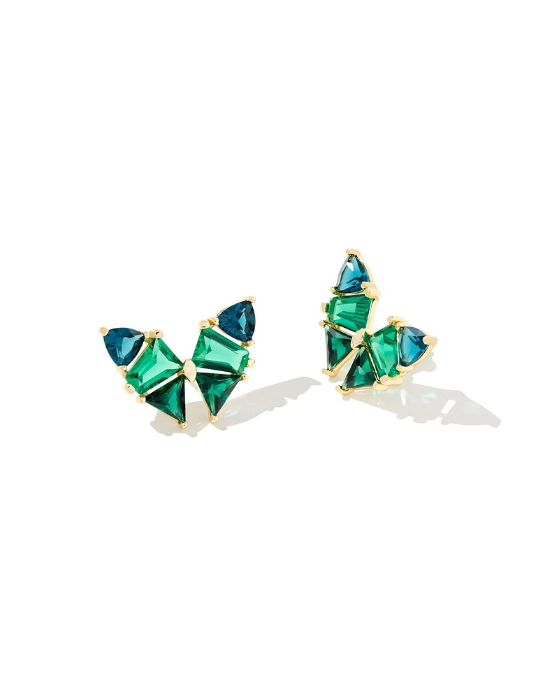 Blair Butterfly Stud Earrings Gold Emerald Mix