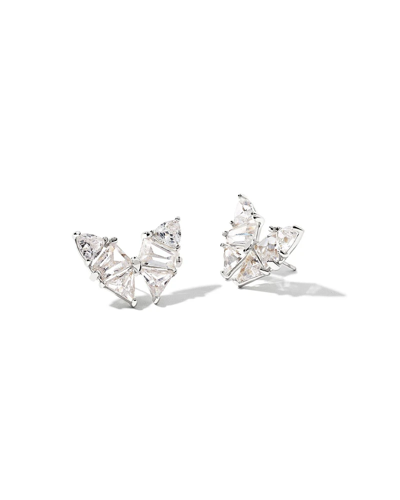 Blair Butterfly Stud Earrings Rhodium - White Crystal