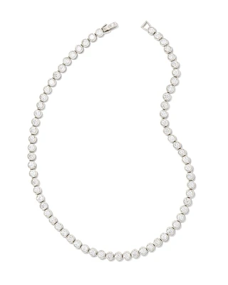 Carmen Tennis Necklace Bright Silver Metal - White Crystal