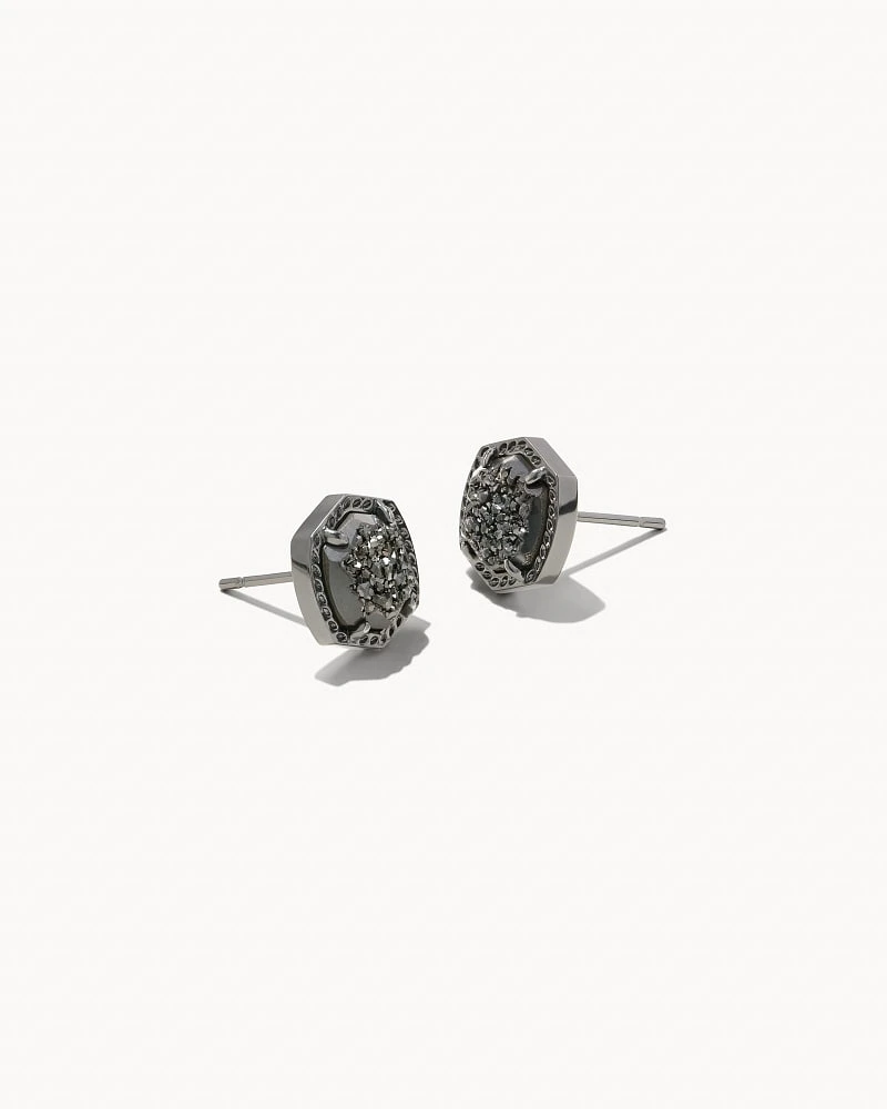 Davie Stud Earring Gunmetal - Black Drusy