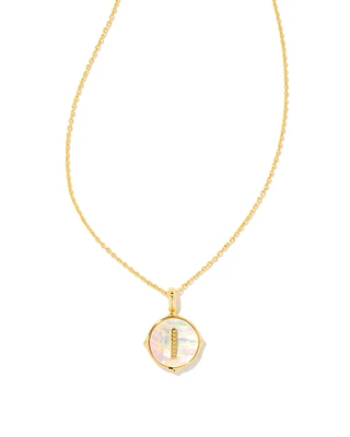 Letter I Disc Pendant Necklace Gold - Iridescent Abalone