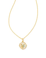 Letter V Disc Pendant Necklace Gold - Iridescent Abalone