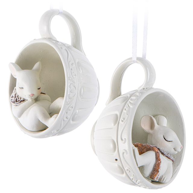 Mice in tea cup ornament assortment of 2 - Occasions Hallmark Gifts and More