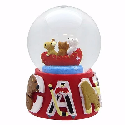 ANIMALS IN A CANOE SNOWGLOBE