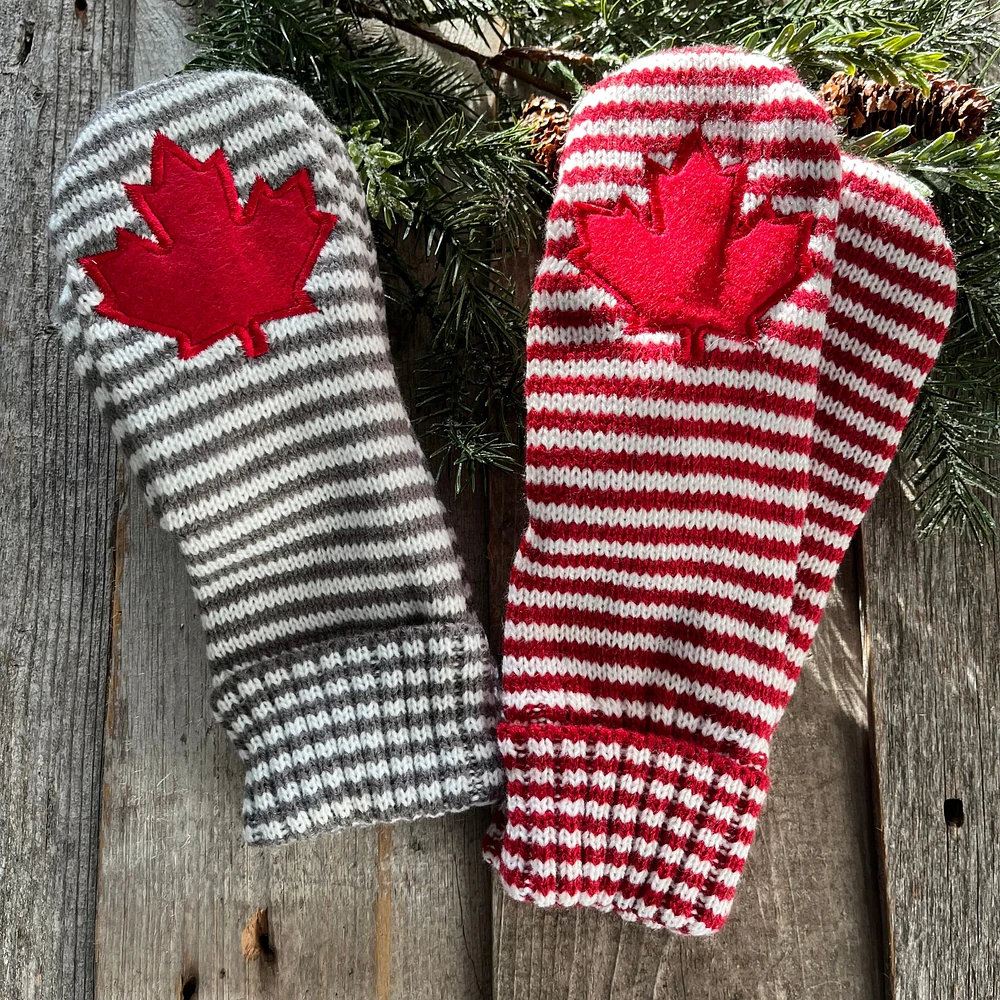 STRIPE MAPLE LEAF MITTS