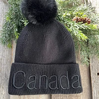 EMBROIDERED CANADA POM POM TOQUE