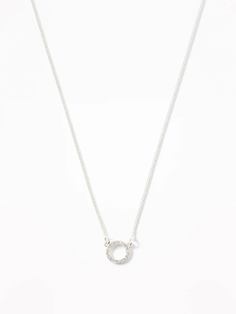 Pav Circle Pendant Necklace For Women
