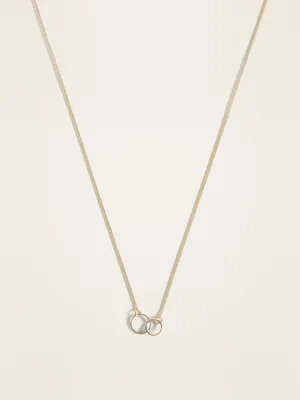 Gold-Toned Interlocking-Hoop Pendant Necklace for Women