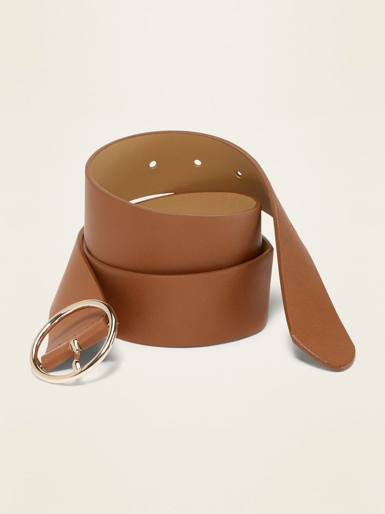Wide Ring-Buckle Faux-Leather Belt For Women (1 1/2