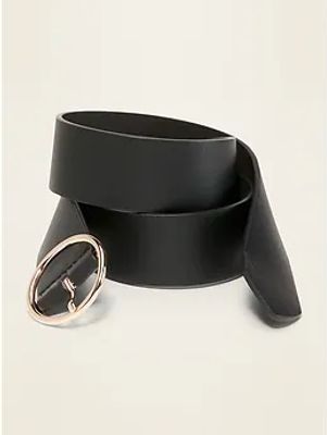 Wide Ring-Buckle Faux-Leather Belt For Women (1 1/2