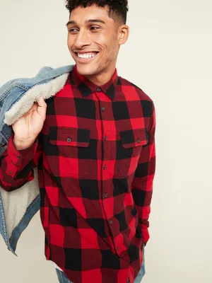 Regular-Fit Built-In Flex Patterned Flannel Shirt for Men