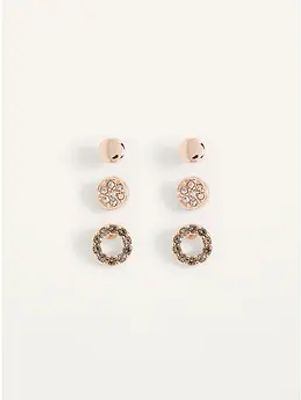 Rose Gold-Toned Stud Earrings Variety 3-Pack for Women