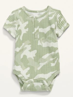 Unisex Short-Sleeve Rib-Knit Henley Bodysuit for Baby