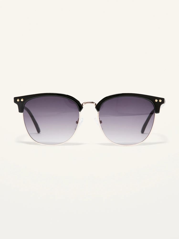 Gender-Neutral Black/Gold Round-Frame Sunglasses for Adults
