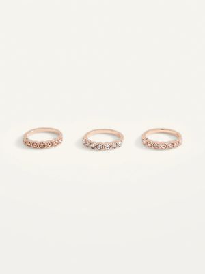 Gold-Toned Crystal-Stone Rings 3-Pack for Women