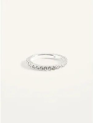 Silver-Toned Rhinestone Ring For Women