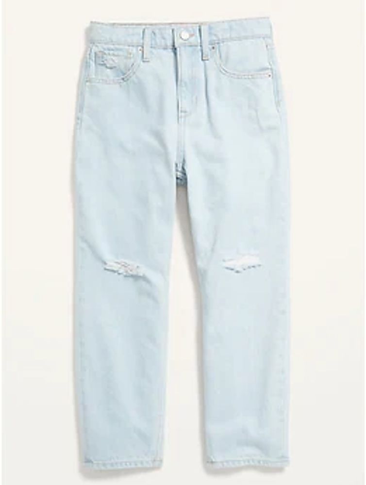 High-Waisted Slouchy Straight Light-Wash Ripped Jeans for Girls