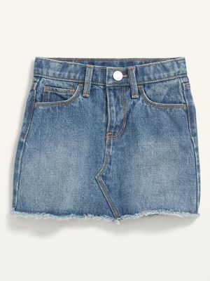 Medium-Wash Frayed-Hem Jean Skirt for Toddler Girls