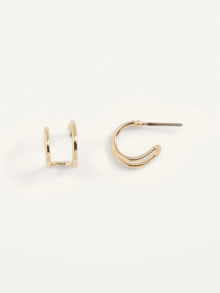 Gold-Plated Double-Hoop Stud Earrings For Women