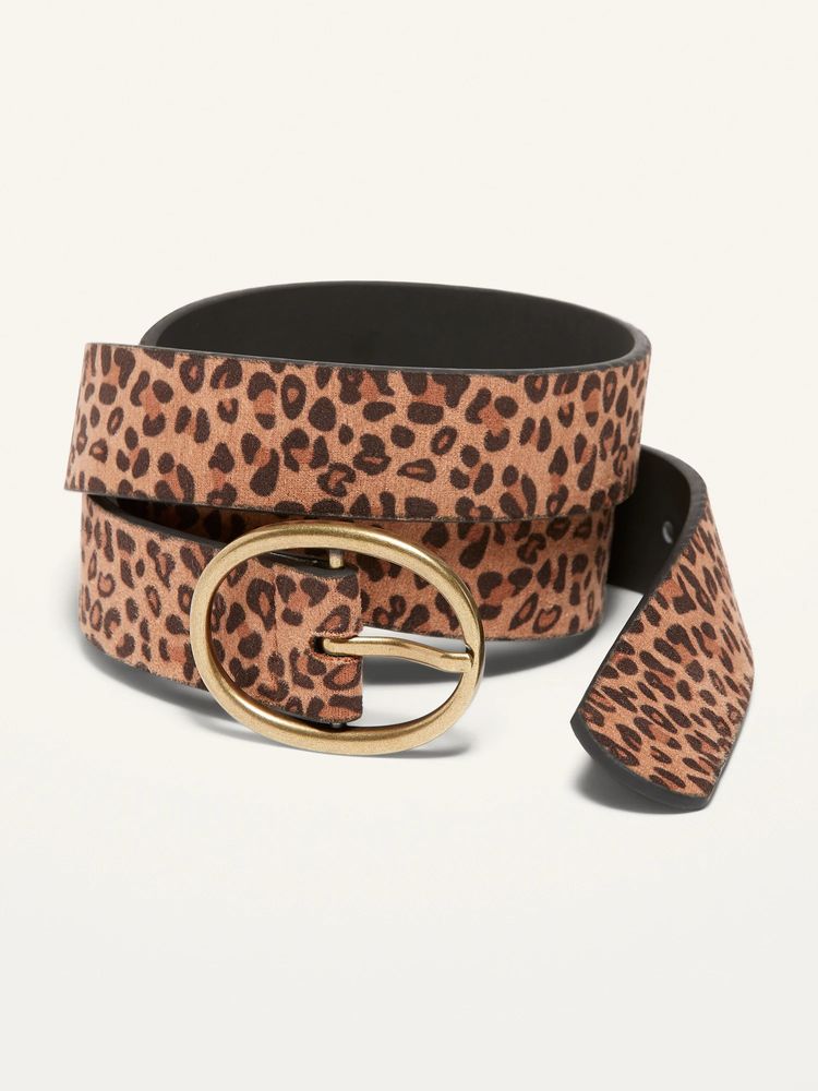 Leopard-Print Velvet O-Ring Belt For Women (1.25-Inch)