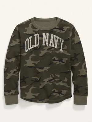 Logo-Graphic Camo Thermal-Knit Long-Sleeve Tee for Boys