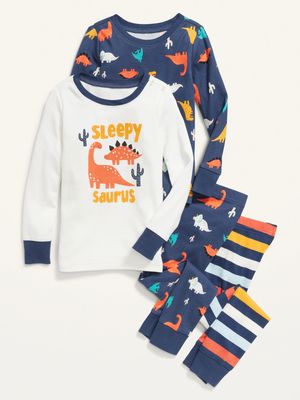 Unisex 4-Piece Sleepy-Saurus Graphic Pajama Set for Toddler & Baby