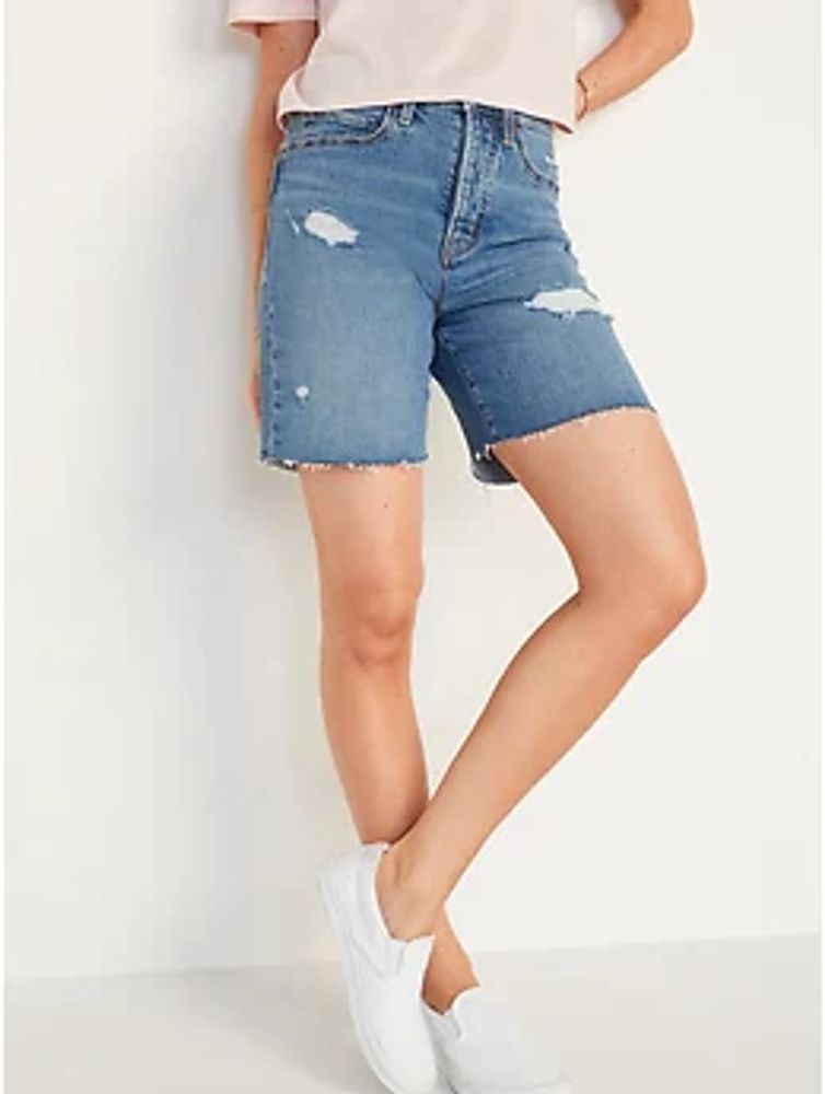 Extra High-Waisted Sky-Hi Button-Fly Ripped Jean Shorts for Women -- 7-inch inseam