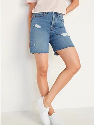 Extra High-Waisted Sky-Hi Button-Fly Ripped Jean Shorts for Women - 7-inch inseam