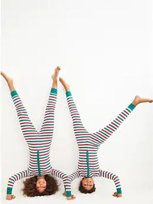 Gender-Neutral Snug-Fit Matching Striped One-Piece Pajamas for Kids
