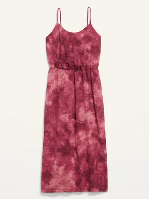 Waist-Defined Tie-Dye Slub-Knit Midi Cami Dress for Women