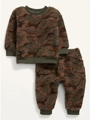 Unisex Camo Sherpa Top and Pants Set for Baby