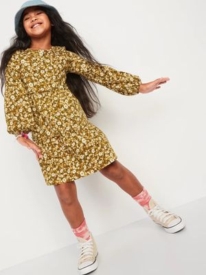 Tiered Printed Long-Sleeve Dress for Girls