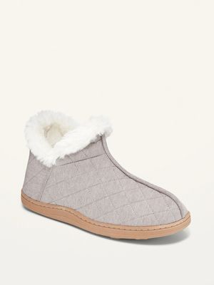 Quilted Faux-Fur-Lined Bootie Slippers For Women