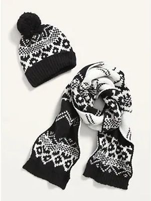 2-Pack Printed Pom-Pom Beanie And Scarf Set For Women