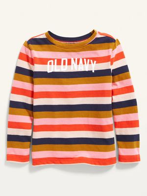 Long-Sleeve Striped Logo T-Shirt for Toddler Girls