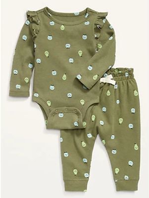 Unisex Printed Thermal-Knit Bodysuit & Leggings Set for Baby